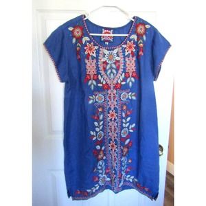JOHNNY WAS Heavily Embroildered  Maisie Peasant  Tunic Dress Size M